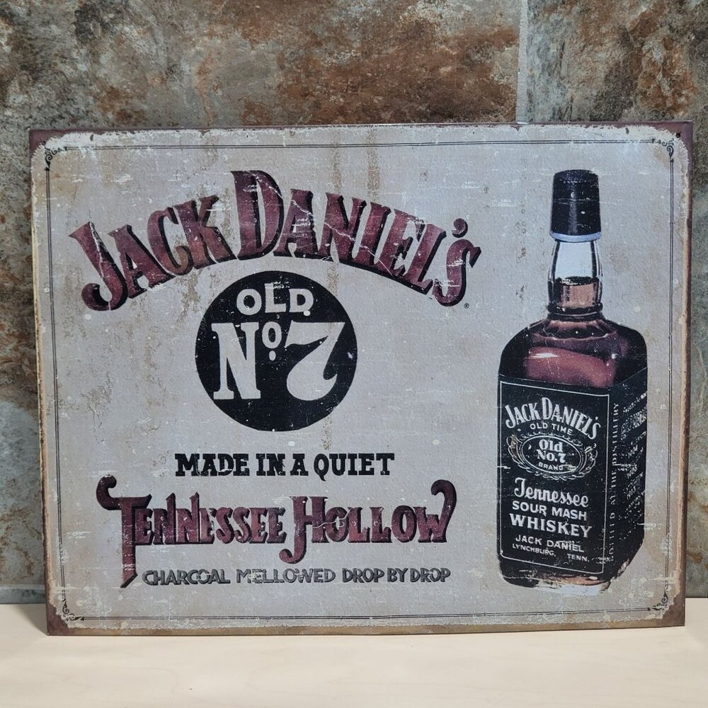 Jack Daniels Whiskey Old No 7 Bar Pub Liquor Tin Metal Sign Distressed Rustic